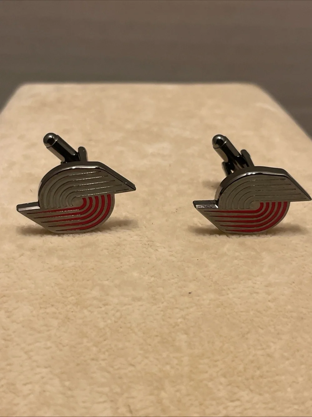 Portland Trail Blazer Men's Silver Tone Cufflinks with Red Accent